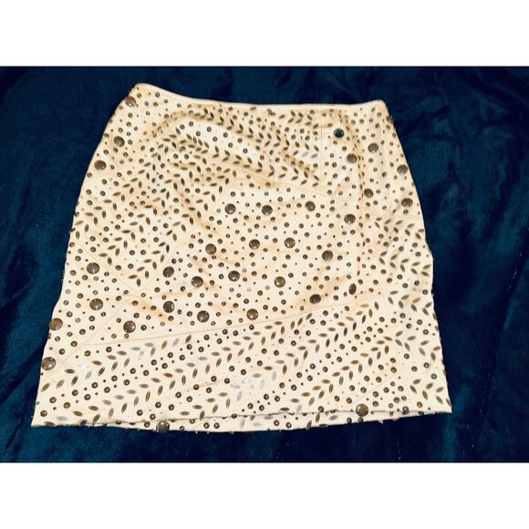 LAFAYETTE 148 OFF WHITE STUDDED SEQUINED COTTON/LYCRA SKIRT 8 - Picture 10 of 11